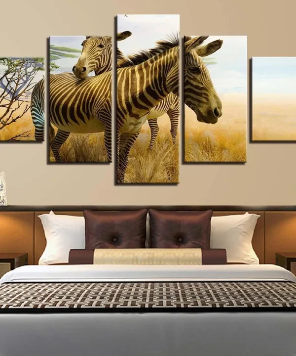 Two Zebras 5 Piece HD Multi Panel Canvas Wall Art Frame