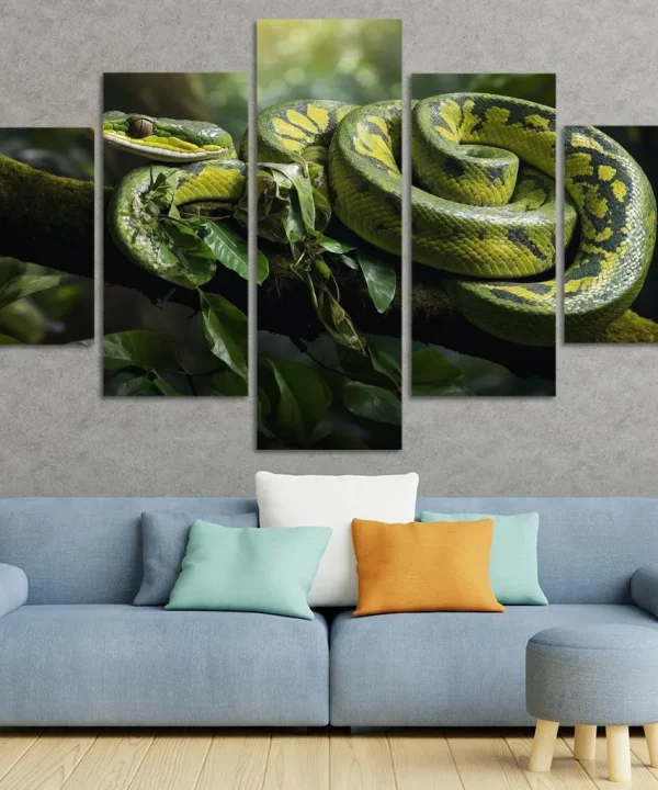 The Stunning Green Tree Python A Gem of the Rainforest 5 Piece HD Canvas Wall Art
