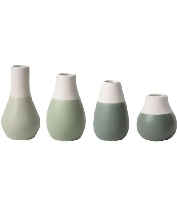 Set of 4 Porcelain Mini Vases in pastel green