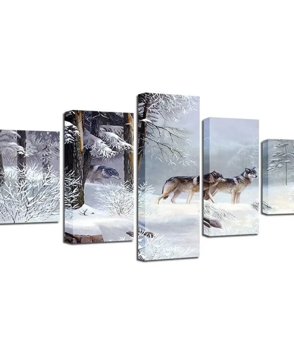 Wolf Snow 5 Piece HD Multi Panel Canvas Wall Art Frame