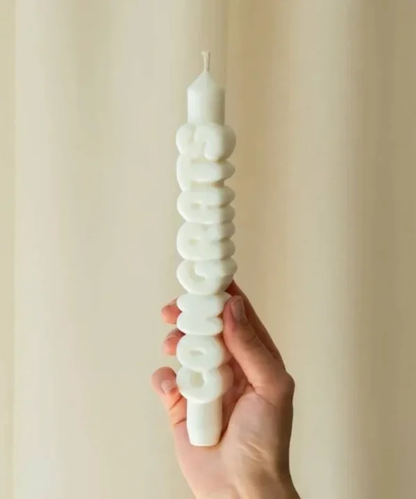 Congrats 3D Taper Candle in white