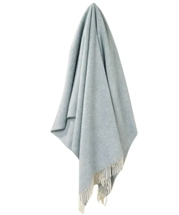 Herringbone Wool Throw 185x140cm in duckegg