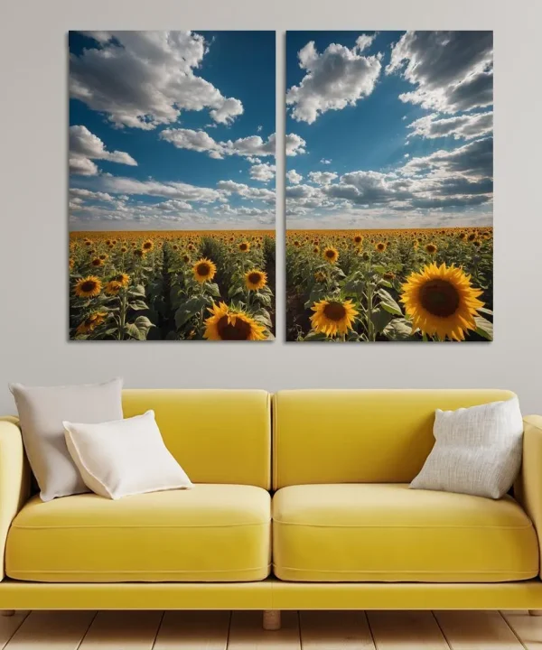 The Radiant Fields of Golden Sunflowers 2 Piece HD Canvas Wall Art