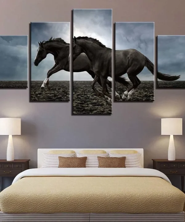 Two Horses Running 5 Piece HD Multi Panel Canvas Wall Art Frame