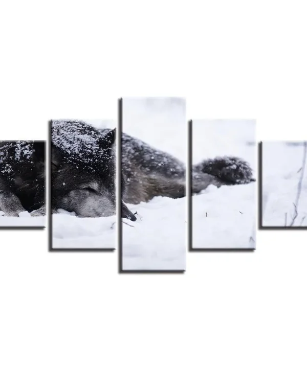 Wolf in the Snow 5 Piece HD Multi Panel Canvas Wall Art Frame