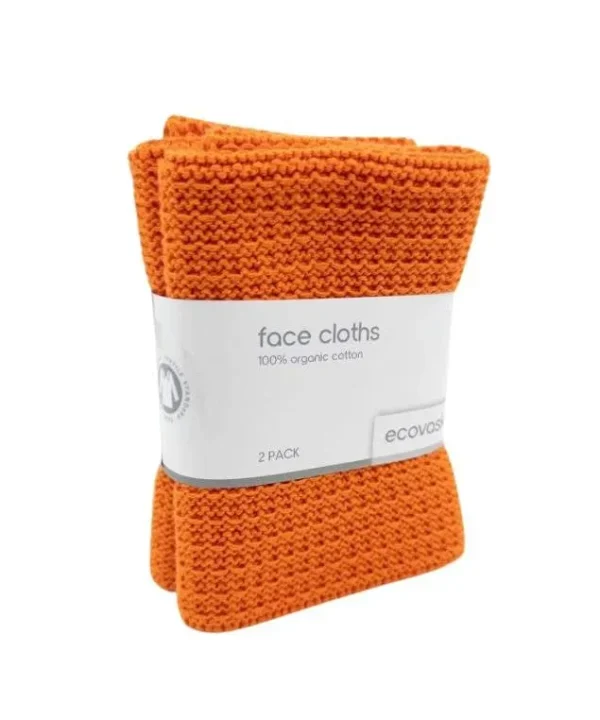 Tangerine Organic Knitted Facecloths Set of 2