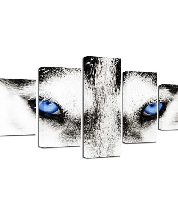 Wolf's Blue Eyes 5 Piece HD Multi Panel Canvas Wall Art Frame