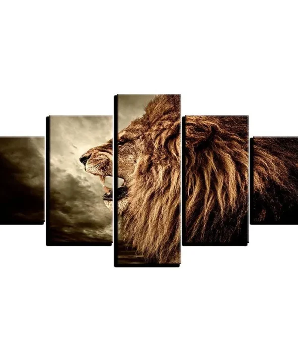 Lion Wild Animal Frame 5 Piece HD Multi Panel Canvas Wall Art Frame