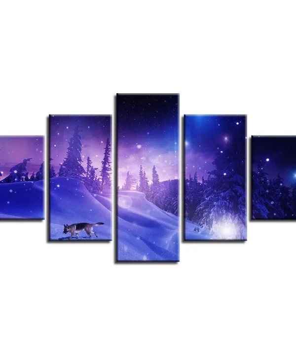 Snow Forest Wolf 5 Piece HD Multi Panel Canvas Wall Art Frame