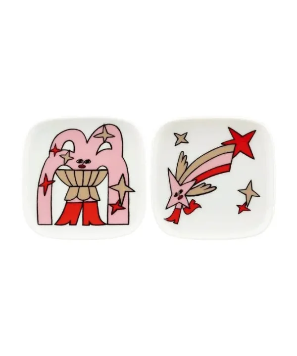Oiva Aureate Glow Plate 10cm in light pink, red, beige, black Set of 2