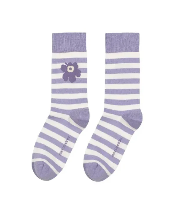 Kasvaa Tasaraita Unikko Socks in lilac, white
