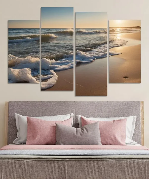 The Blissful Embrace of Ocean Waves 4 Piece HD Canvas Wall Art