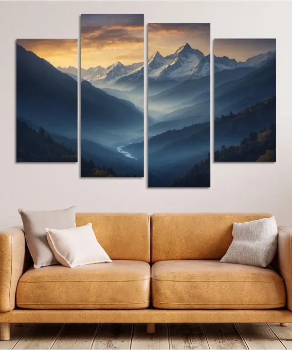 Twilight Embrace of Azure Peaks 4 Piece HD Canvas Wall Art