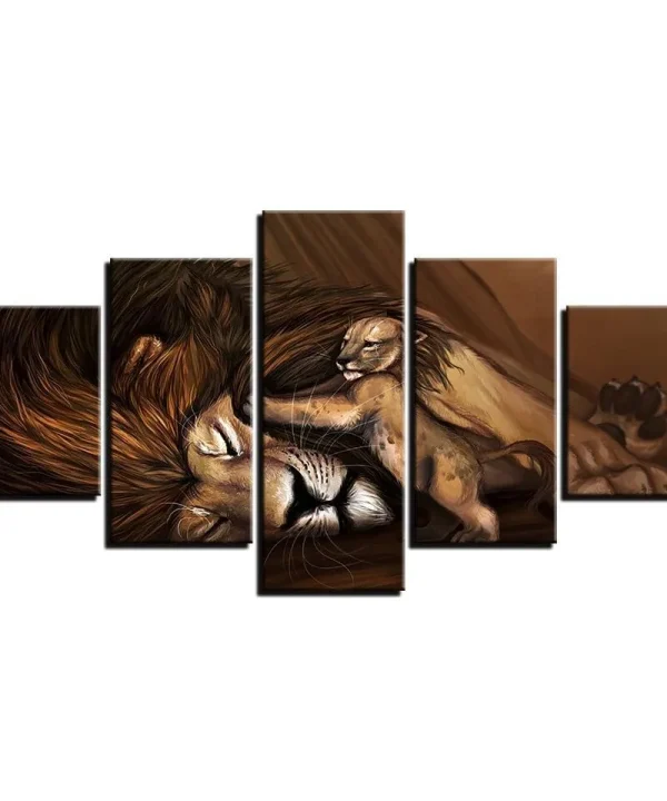 Lioness And Sweet Little Lion 5 Piece HD Multi Panel Canvas Wall Art Frame