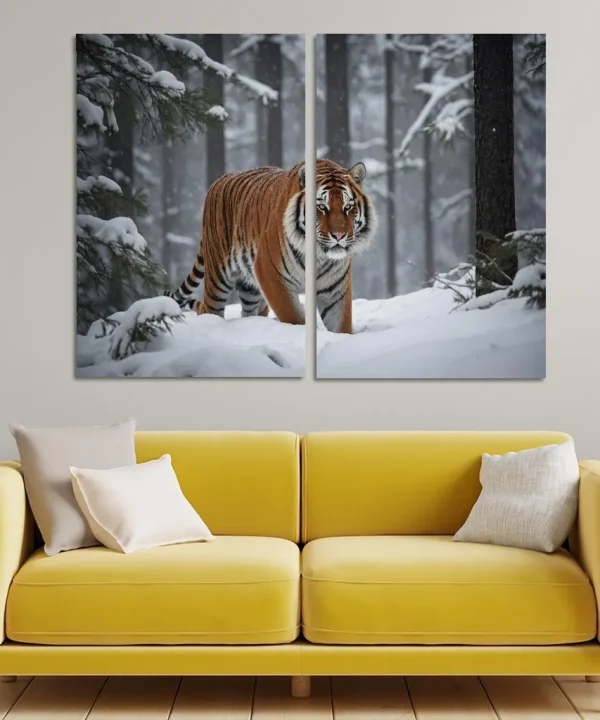 The Powerful Siberian Tiger The Forest's Ghost 2 Piece HD Canvas Wall Art