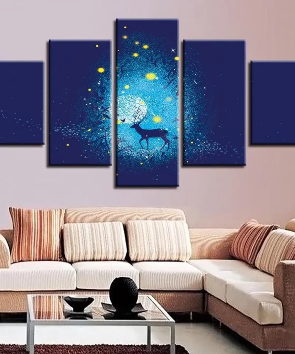 Deer And Stars 5 Piece HD Multi Panel Canvas Wall Art Frame