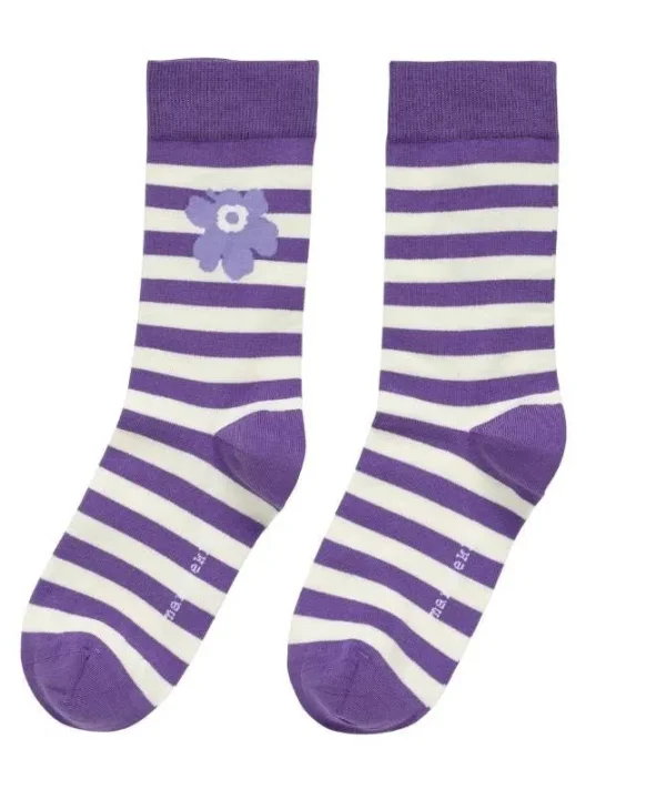 Kasvaa Tasaraita Unikko Kioski Socks in purple, off white