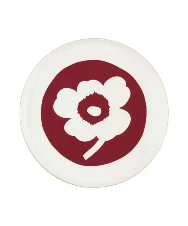 Oiva Unikko Plate 25cm in white, dark cherry, brown