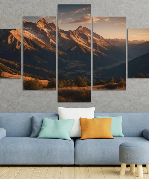 The Soft Glow of Evening Mountain Shadows 5 Piece HD Canvas Wall Art