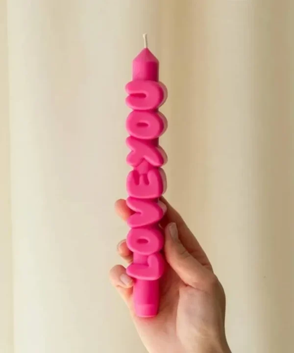 Love You 3D Taper Candle in pink