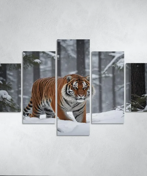 The Powerful Siberian Tiger The Forest's Ghost 5 Piece HD Canvas Wall Art