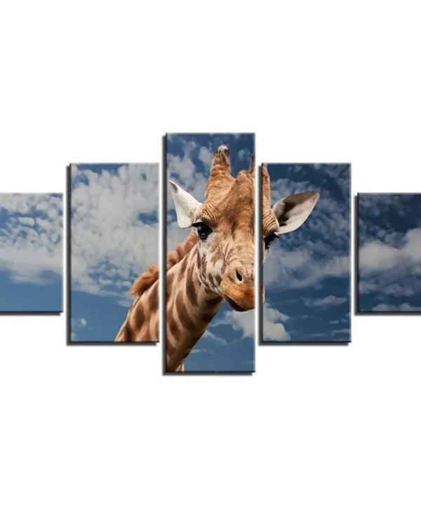 Giraffe Blue Sky And White Clouds 5 Piece HD Multi Panel Canvas Wall Art Frame