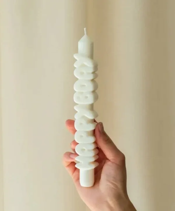 Happy Birthday 3D Taper Candle in white