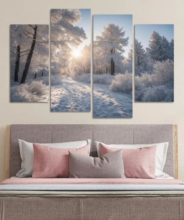 The Radiance of Snowy Winter Landscapes 4 Piece HD Canvas Wall Art