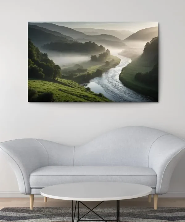 The Serenity of Misty River Bends 1 Piece HD Canvas Wall Art