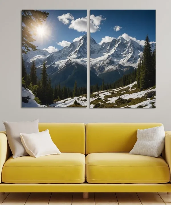 The Grandeur of Snow-Capped Peaks 2 Piece HD Canvas Wall Art