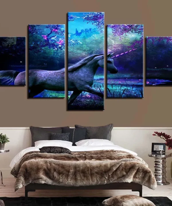 Unicorn Scenery 5 Piece HD Multi Panel Canvas Wall Art Frame