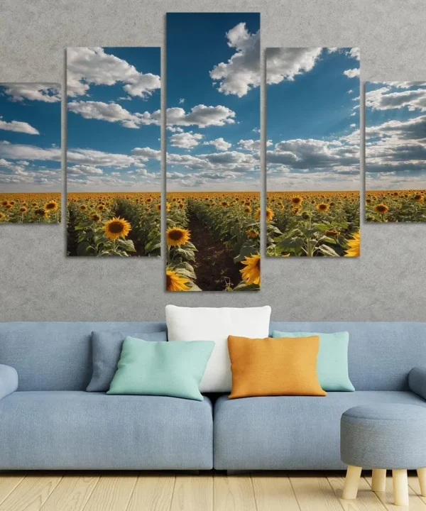 The Radiant Fields of Golden Sunflowers 5 Piece HD Canvas Wall Art