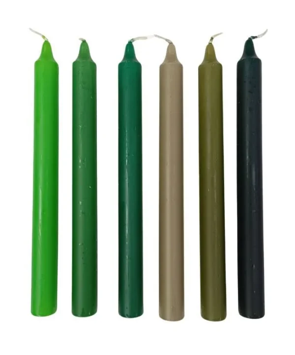 Greens Taper Candle 240mm set of 6 in hunter, forest, taupe, olive, citrus, lime