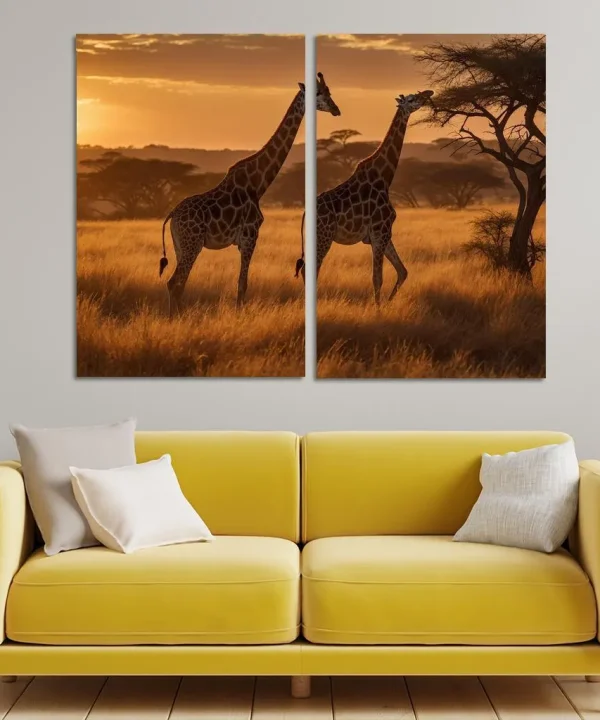 The Elegant Giraffe Towering Among Giants 2 Piece HD Canvas Wall Art