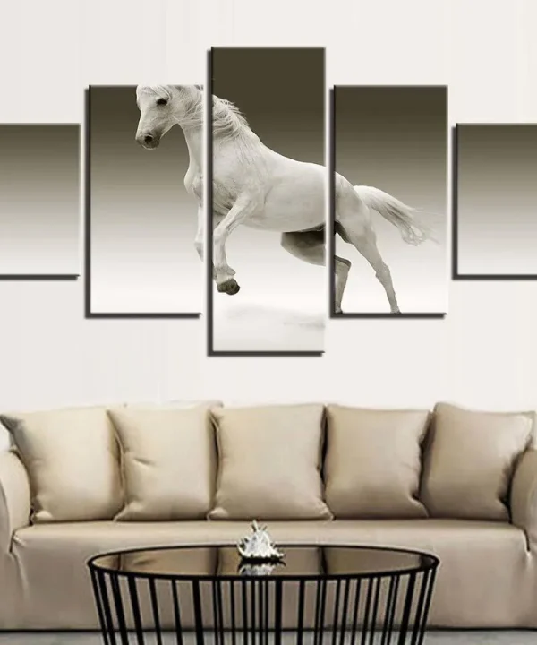 Animal White Horse 5 Piece HD Multi Panel Canvas Wall Art Frame