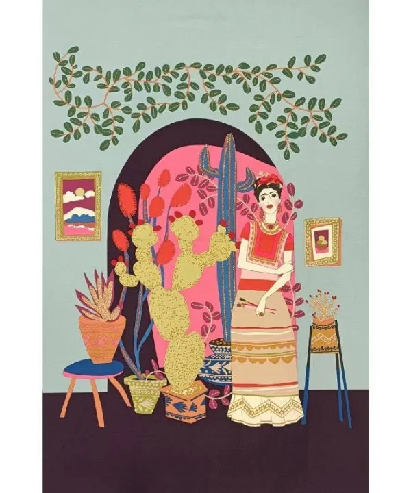 Mi Casa Azul Frida Fabric Panel in dusty turquoise