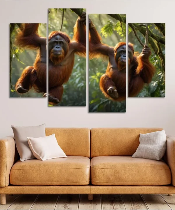 The Majestic Bornean Orangutan 4 Piece HD Canvas Wall Art