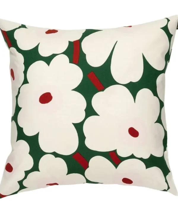 Unikko Cushion Cover 50cm in dark green, off white, light pink