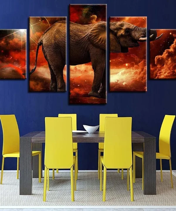 Fiery Elephant 5 Piece HD Multi Panel Canvas Wall Art Frame