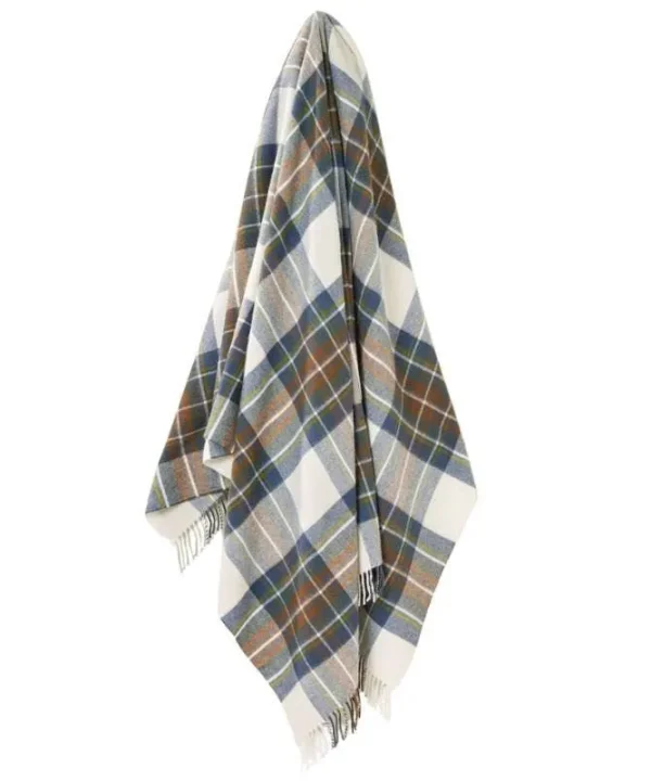 Muted Royal Stewart Merino Wool Throw 185x140cm in blue