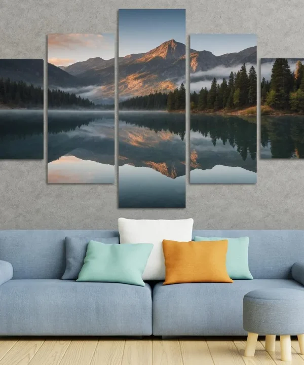 The Serene Reflection of Glassy Lake 5 Piece HD Canvas Wall Art