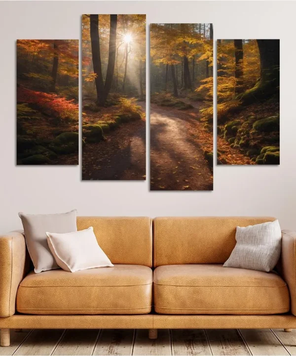 The Exquisite Allure of Autumn Forest Trails 4 Piece HD Canvas Wall Art
