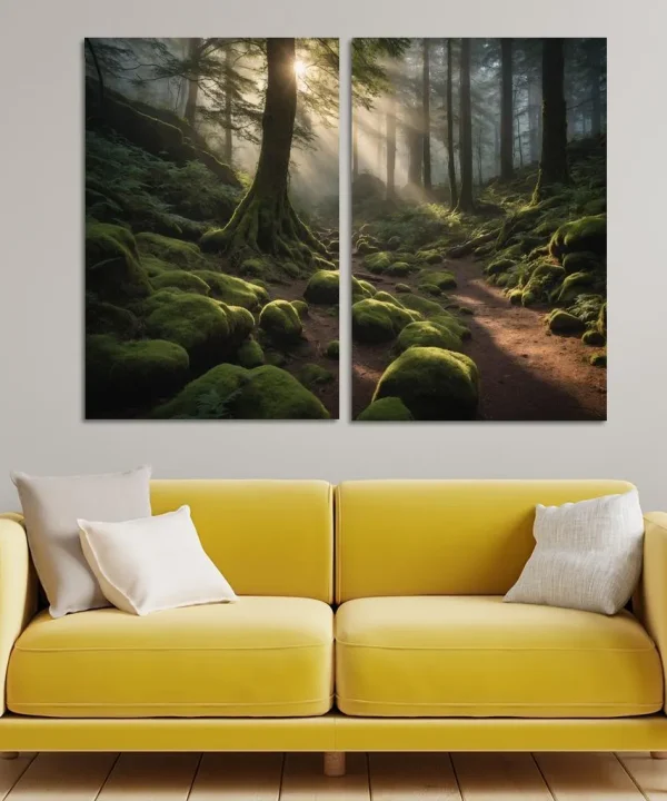 Ethereal Glow of Misty Forest Trails 2 Piece HD Canvas Wall Art