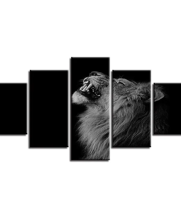 Black Shadow Lion 5 Piece HD Multi Panel Canvas Wall Art Frame