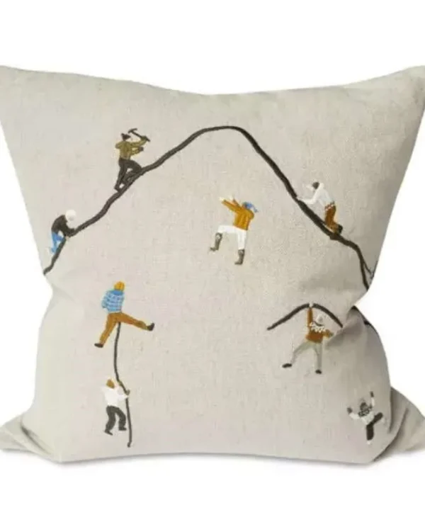 Mountain Climbers Embroidered Cushion Cover 48cm