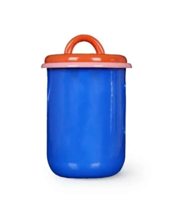 Colorama Enamel Jar in electric blue, coral, soft pink