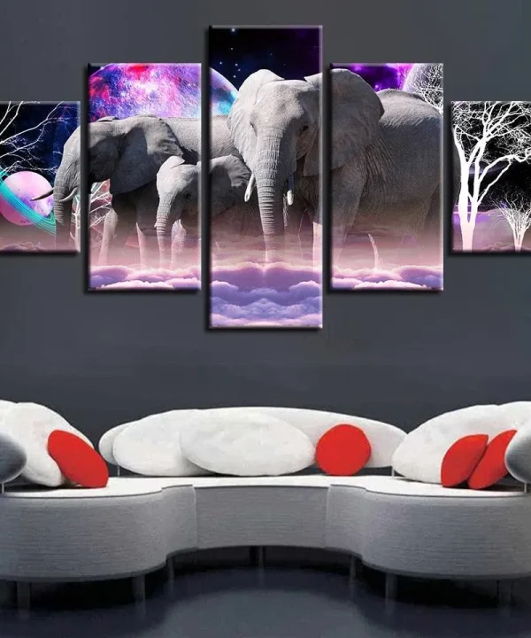 Wonder Elephants 5 Piece HD Multi Panel Canvas Wall Art Frame
