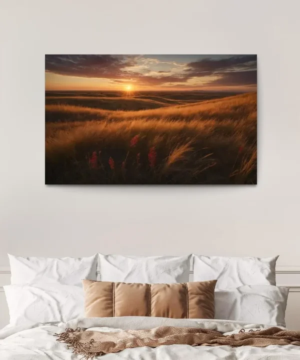 Radiant Horizons of Crimson Prairie 1 Piece HD Canvas Wall Art