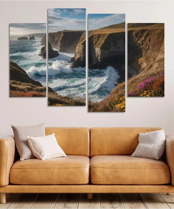 The Glorious Tides of Coastal Cliffs 4 Piece HD Canvas Wall Art
