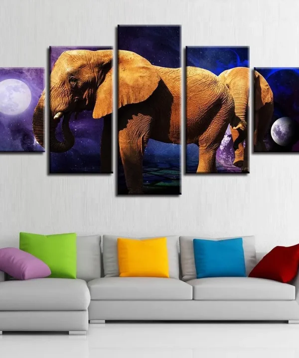 Planet Animals Elephants Night 5 Piece HD Multi Panel Canvas Wall Art